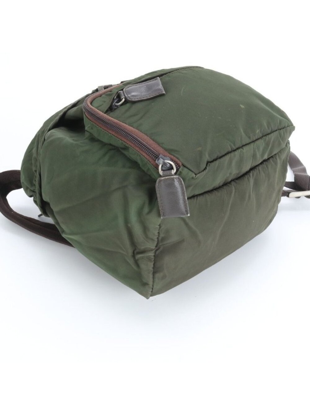 Prada Tessuto Nylon Triangle Logo Khaki Backpack Shoulder Bag - Picture 4 of 10